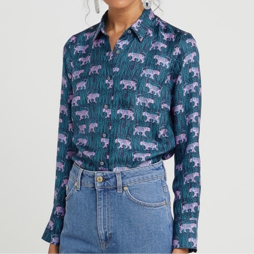 J. Crew Collection 100% Silk Tiger Shirt, Size 6